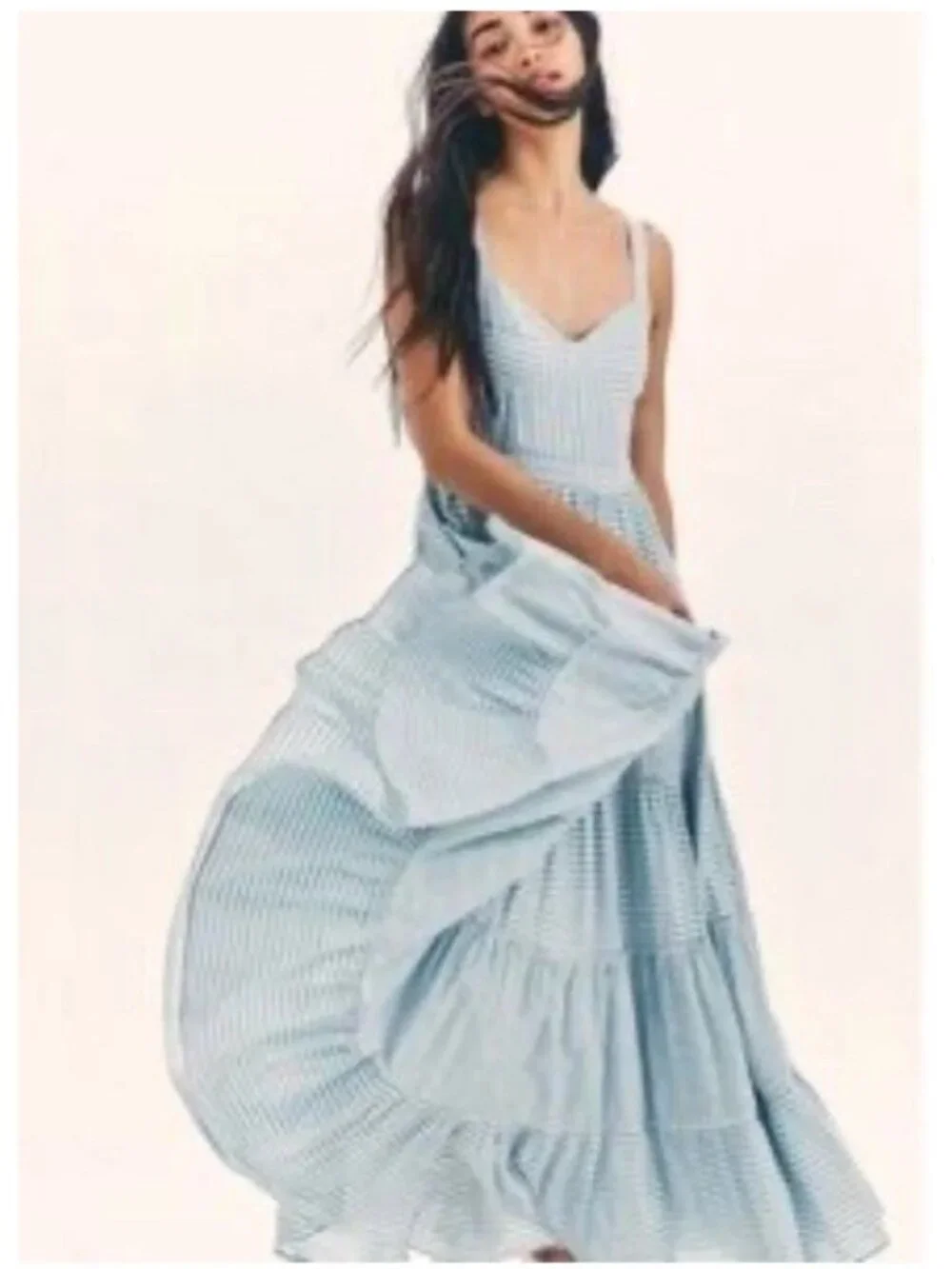 Love Shack Fancy blue/white stipe, tiered strapless maxi dress, 0 - Picture 4 of 7